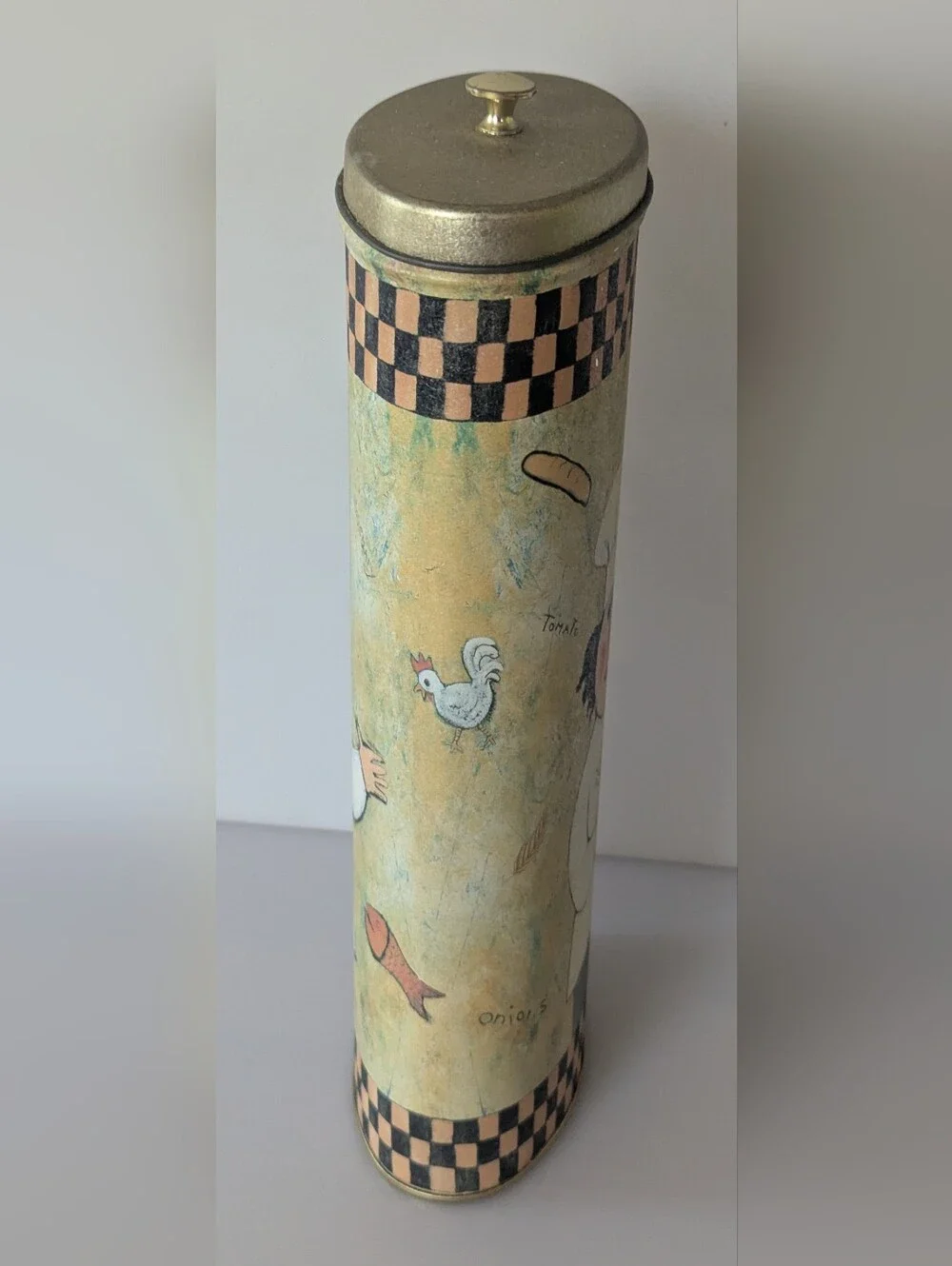 Collectible Chef Pasta Tin By Barbara Olsen. Kitchen Storage Tin with Lid. 11x5